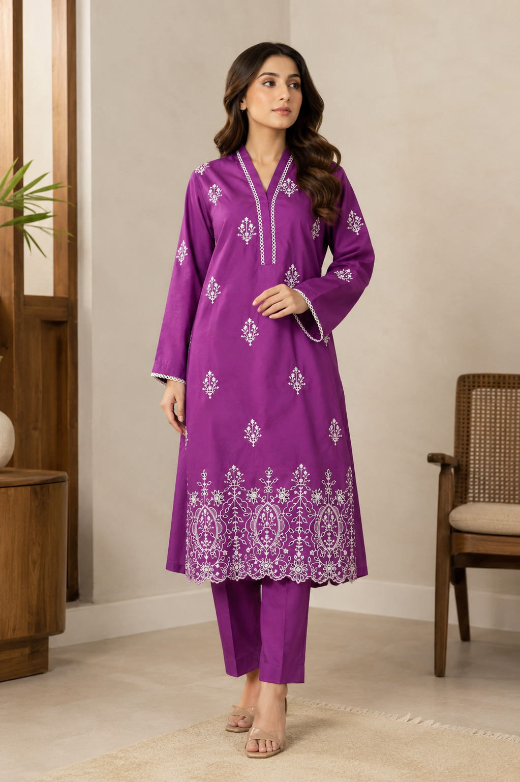 Crimson Elegance Embroidered Lawn 2-Piece Co-ord Set