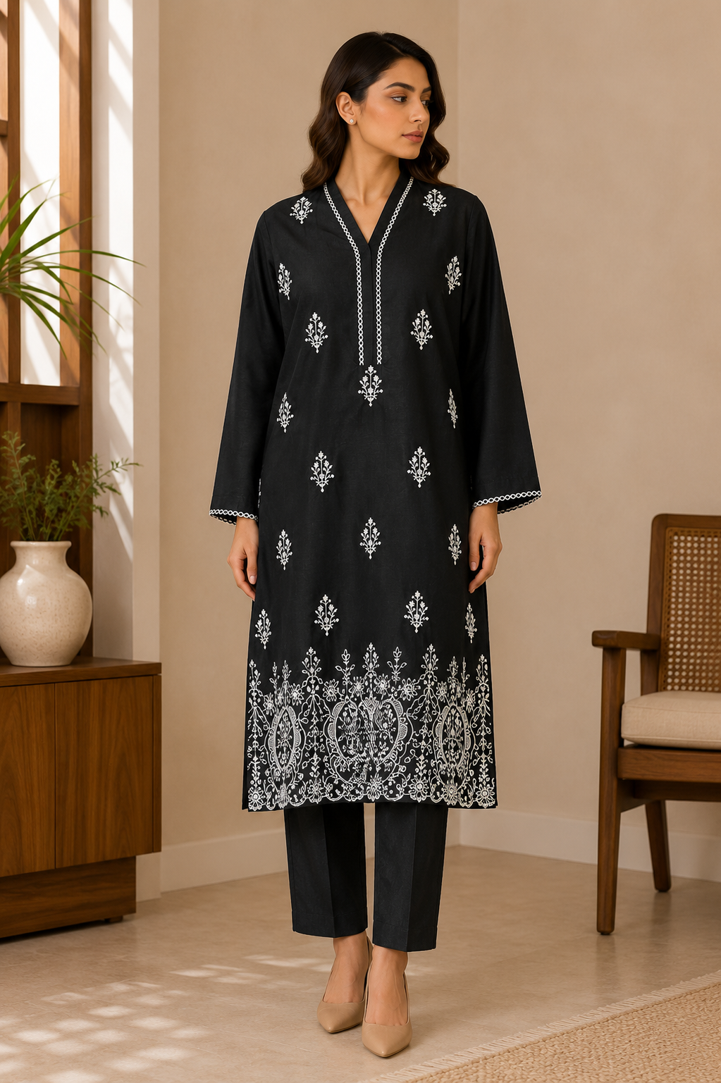 Crimson Elegance Embroidered Lawn 2-Piece Co-ord Set