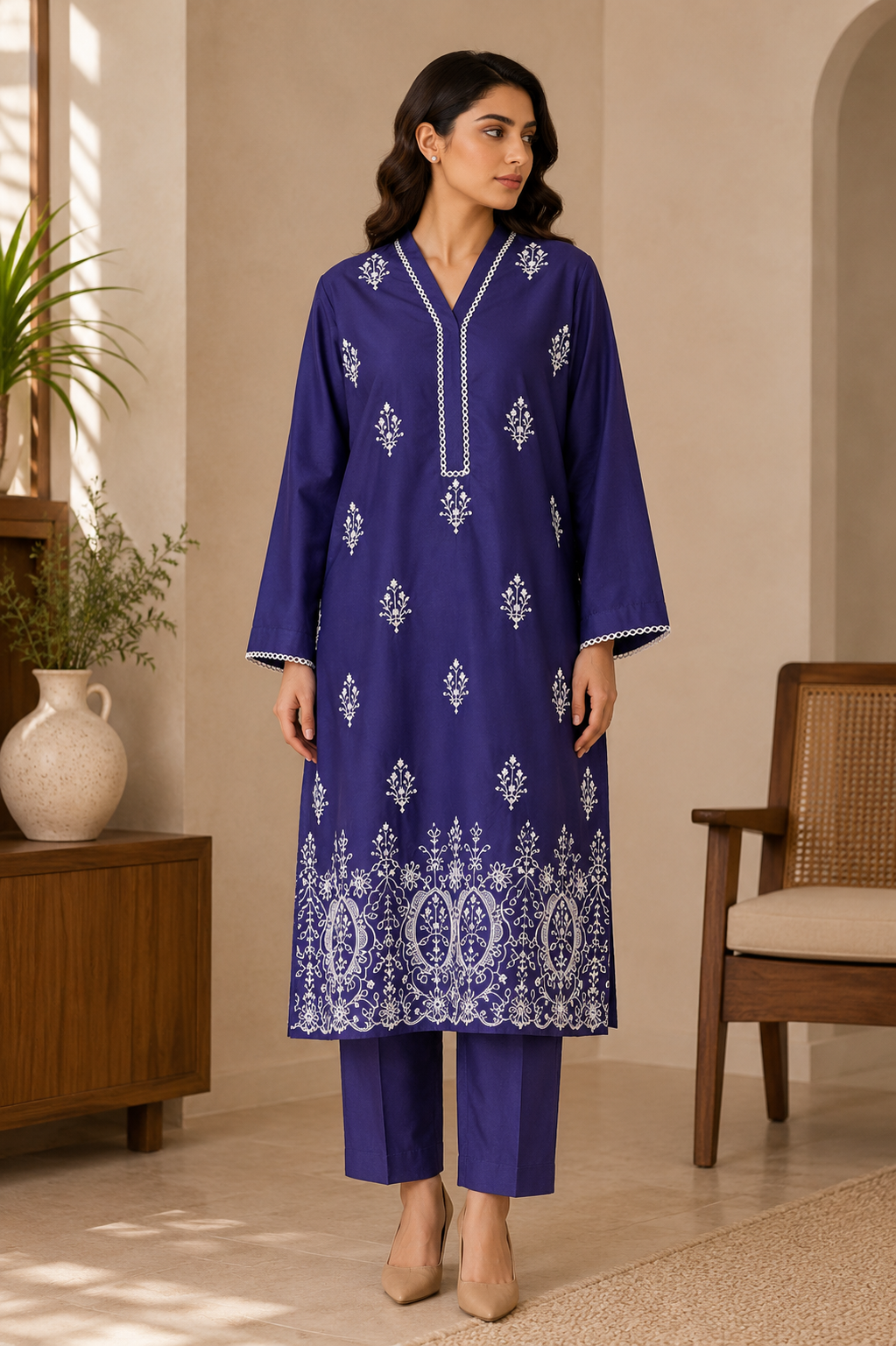 Crimson Elegance Embroidered Lawn 2-Piece Co-ord Set