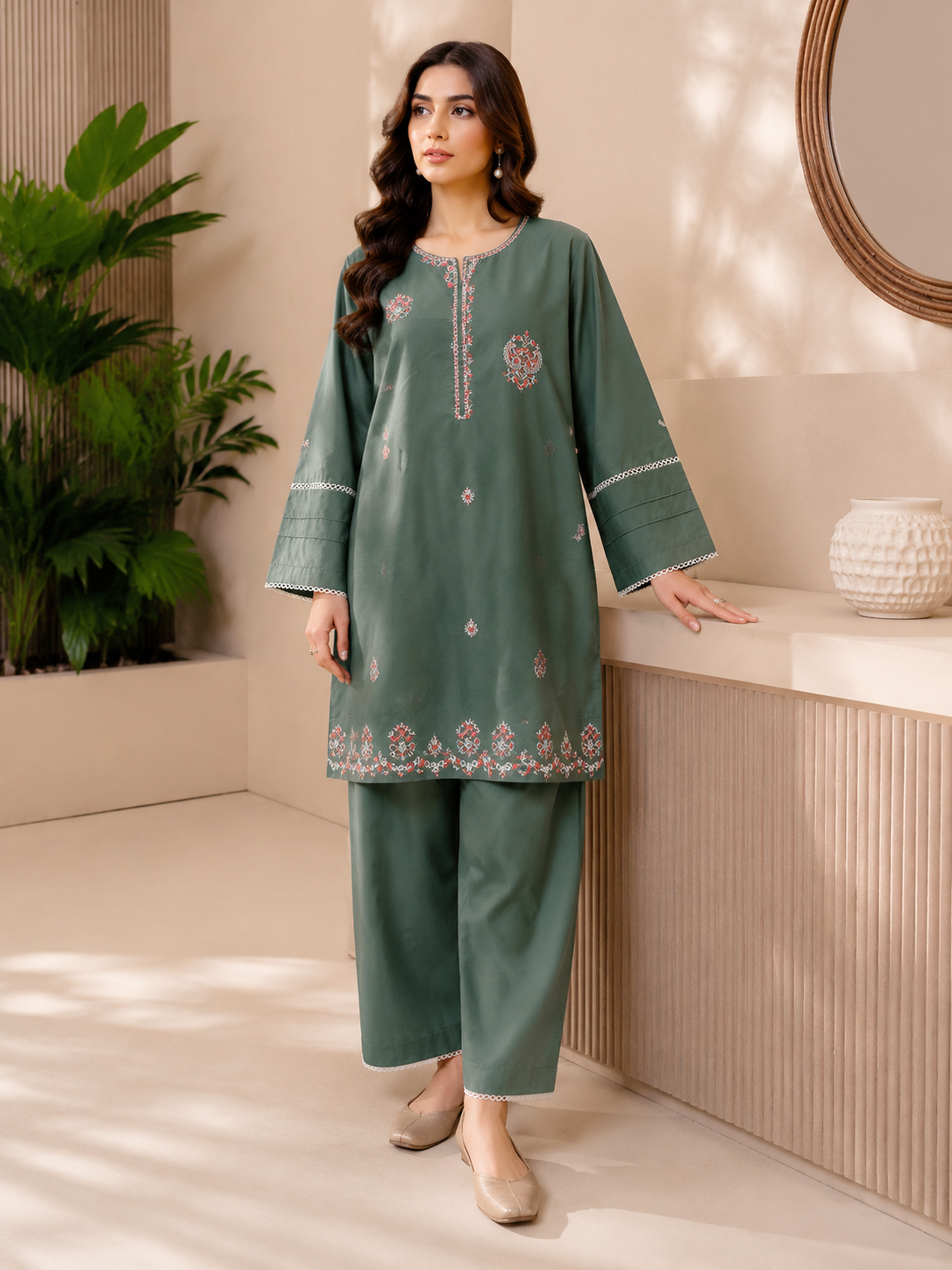 Women's Embroidered Cotton Lawn Co-ord 2-Piece Suit